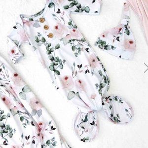 MILLIE'S DUSTY ROSE GARDEN NEWBORN BABY KNOT GOWN